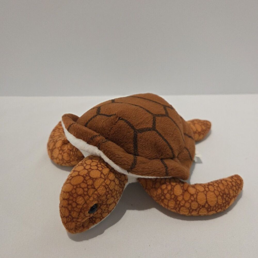 Vtg K&M International CUTE LITTLE BROWN SEA TURTLE 8" Plush Stuffed Animal 1998